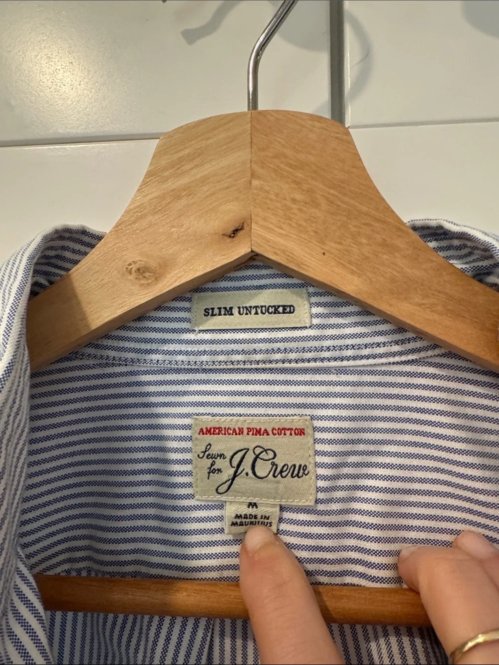 J. Crew Slim Untucked Blue and White Pinstripe Oxford Button-Down Shirt